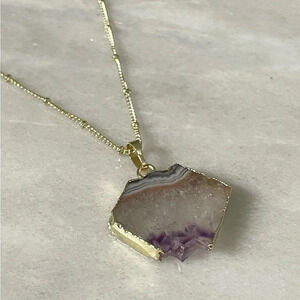 Hexagonal Amethyst Slice Pendant Necklace